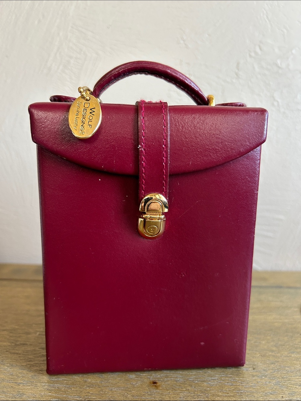 Vintage Y2K WOLF Designs Burgundy Portable Jewelry Travel Jewelry Box.